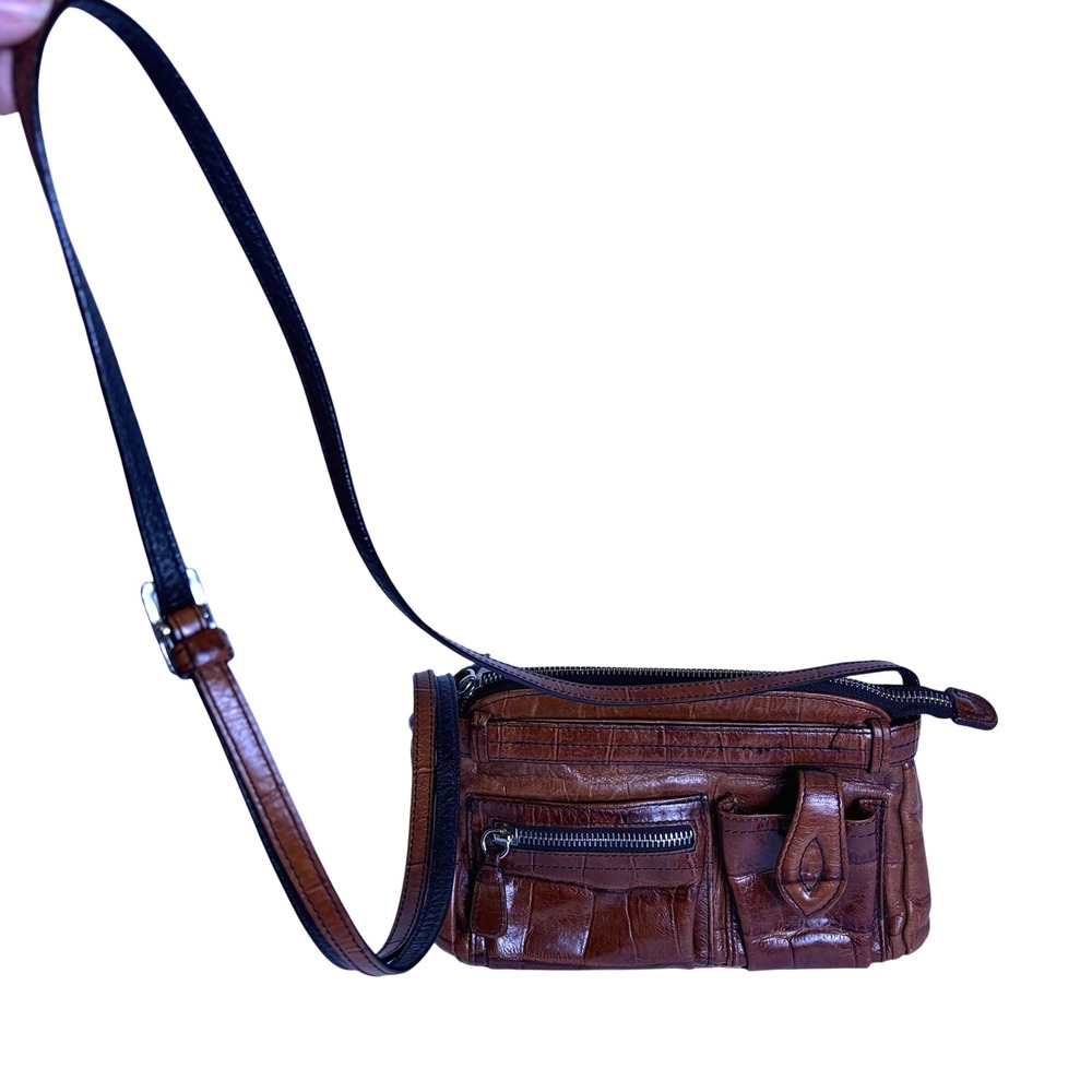 Brighton Crossbody Organizer Messenger Bag Croc Embossed Leather Multi-Pocket